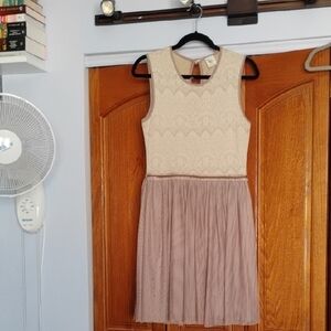 Anthropologie Cream and Tan Dress